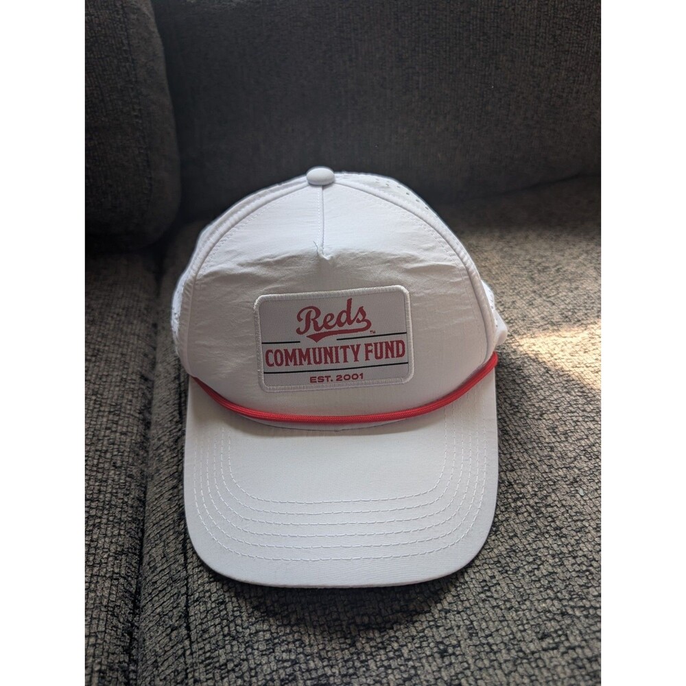 Cincinnati Reds Community Fund Adjustable White Hat Cap Mesh Baseball Strapback